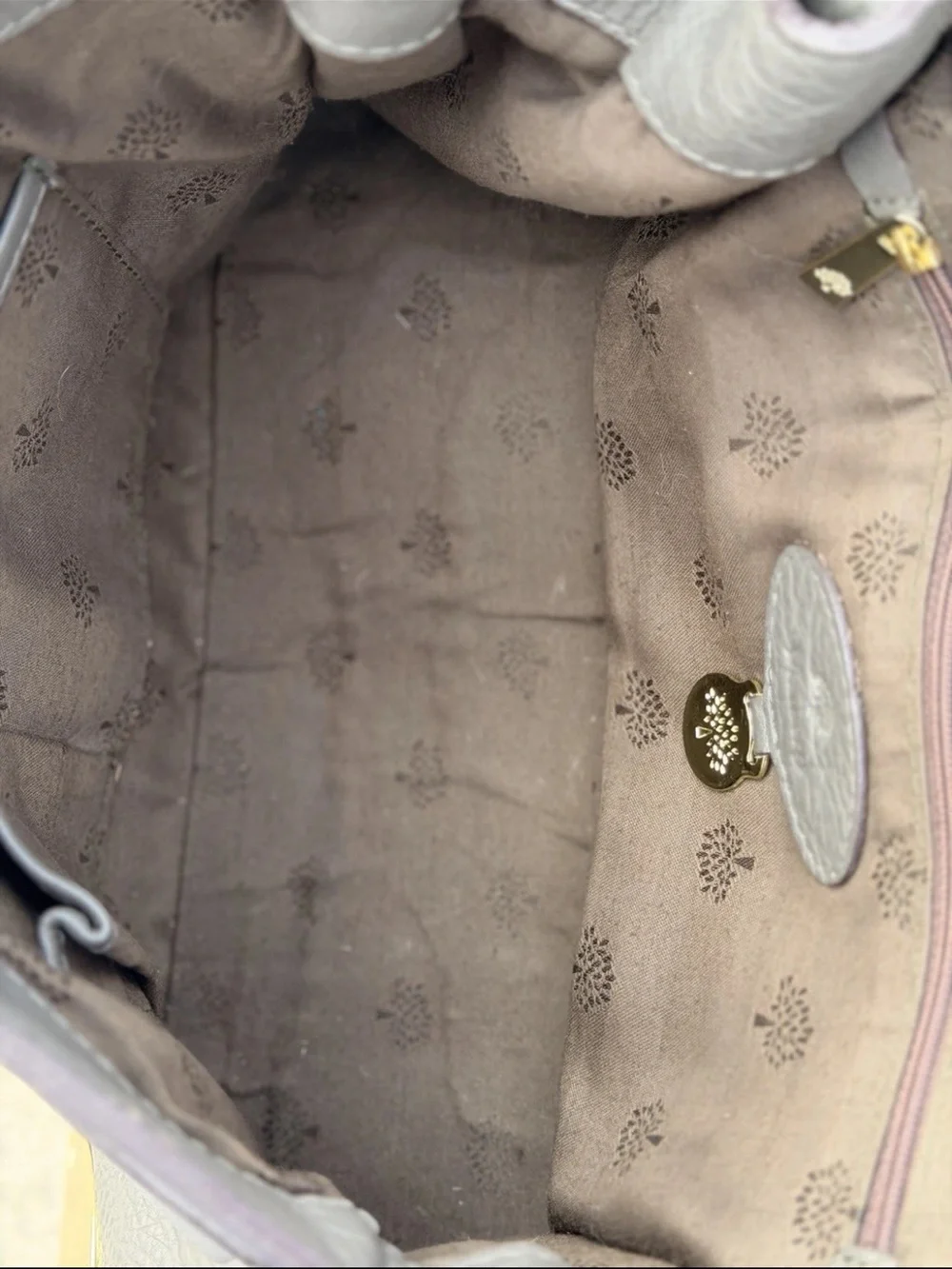 Mulberry Gray Braided-Handle Leather Satchel with Gold Hardware